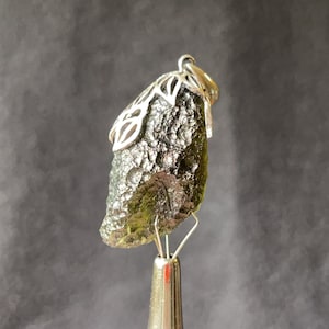 Raw MOLDAVITE Pendant - Sterling Silver, Leaf Bail - Moldavite Necklace Pendant, Pure Moldavite Jewelry, 44593