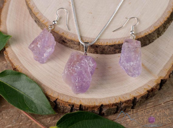 AMETHYST Raw Necklace & Earring Set - Amethyst Pendant, Amethyst Earring, Amethyst Quartz Crystal, Amethyst Jewelry E1157