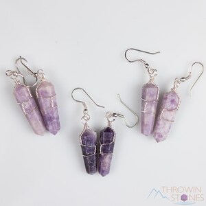 LEPIDOLITE-kristallen oorbellen - Crystal Point, Wire Wrapped sieraden, Crystal Point, Dangle Oorbellen - E0550