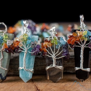 CHAKRA Tree of Life Pendant - Handmade Jewelry, Point Pendant, Crystal Carving, E2016