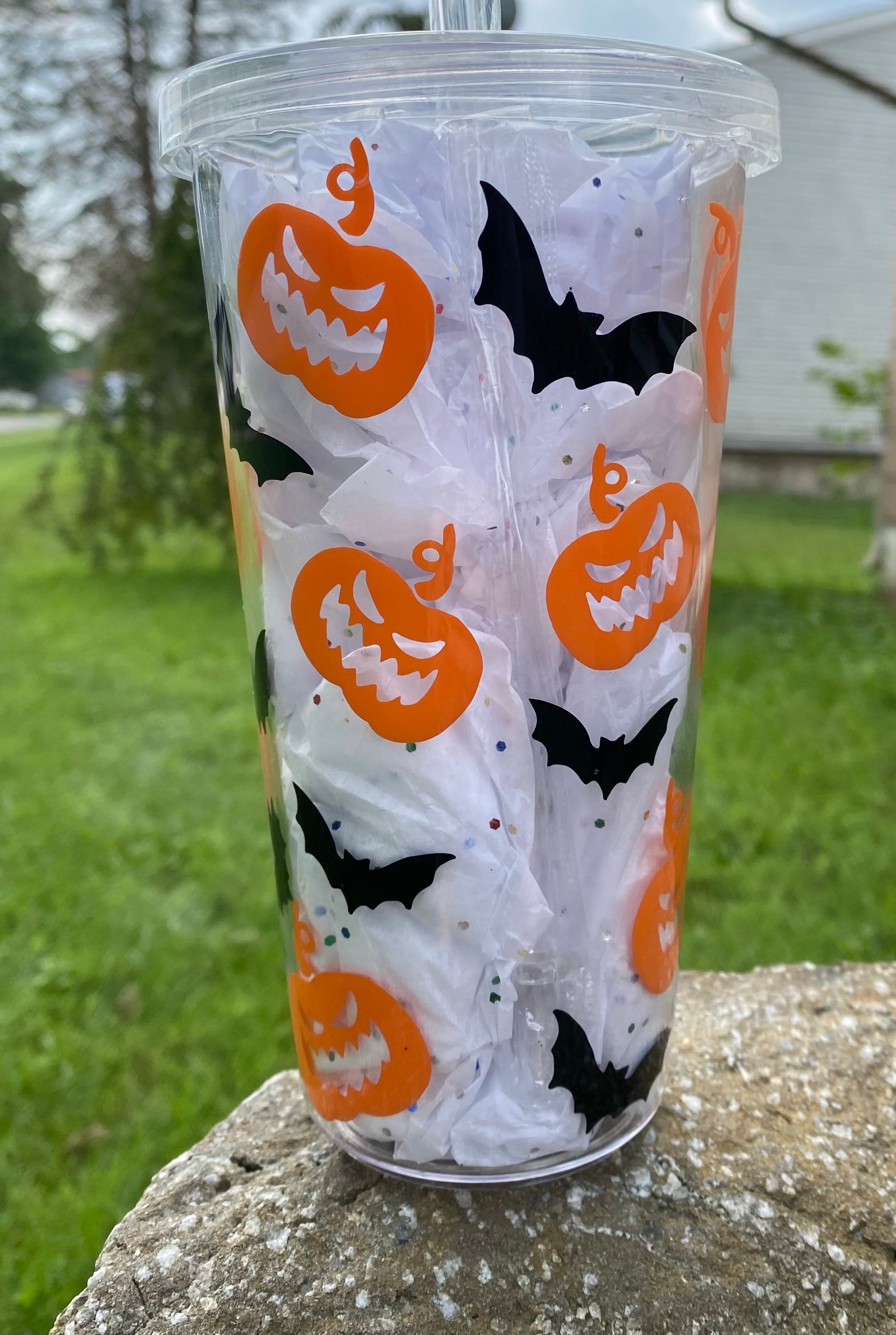 Halloween Tumbler Pumpkin Bat Customized Cups Plastic Etsy