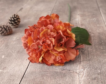 Autumn Orange Faux Hydrangeas, Artificial Flowers, Rustic Home Decoration, Wedding and Centrepieces