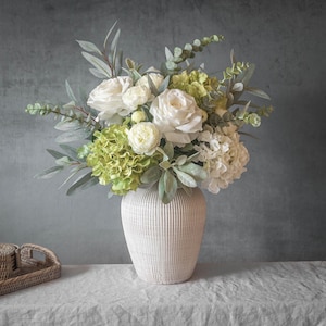 Hydrangea & Rose Flower Arrangement | Artificial Faux Floral | Ranunculus | Lambs Ear | Rose Bouquet | Home Decoration | Gifts