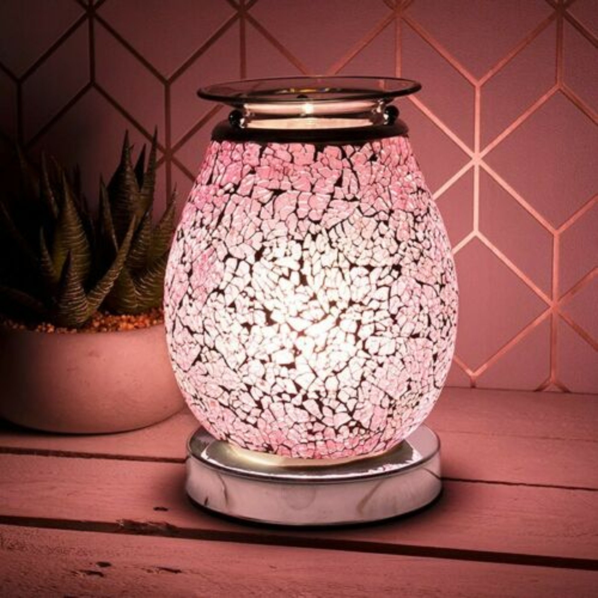 Desire Electric Aroma Lamp Wax Melt Burner Pink Glass Mosaic 