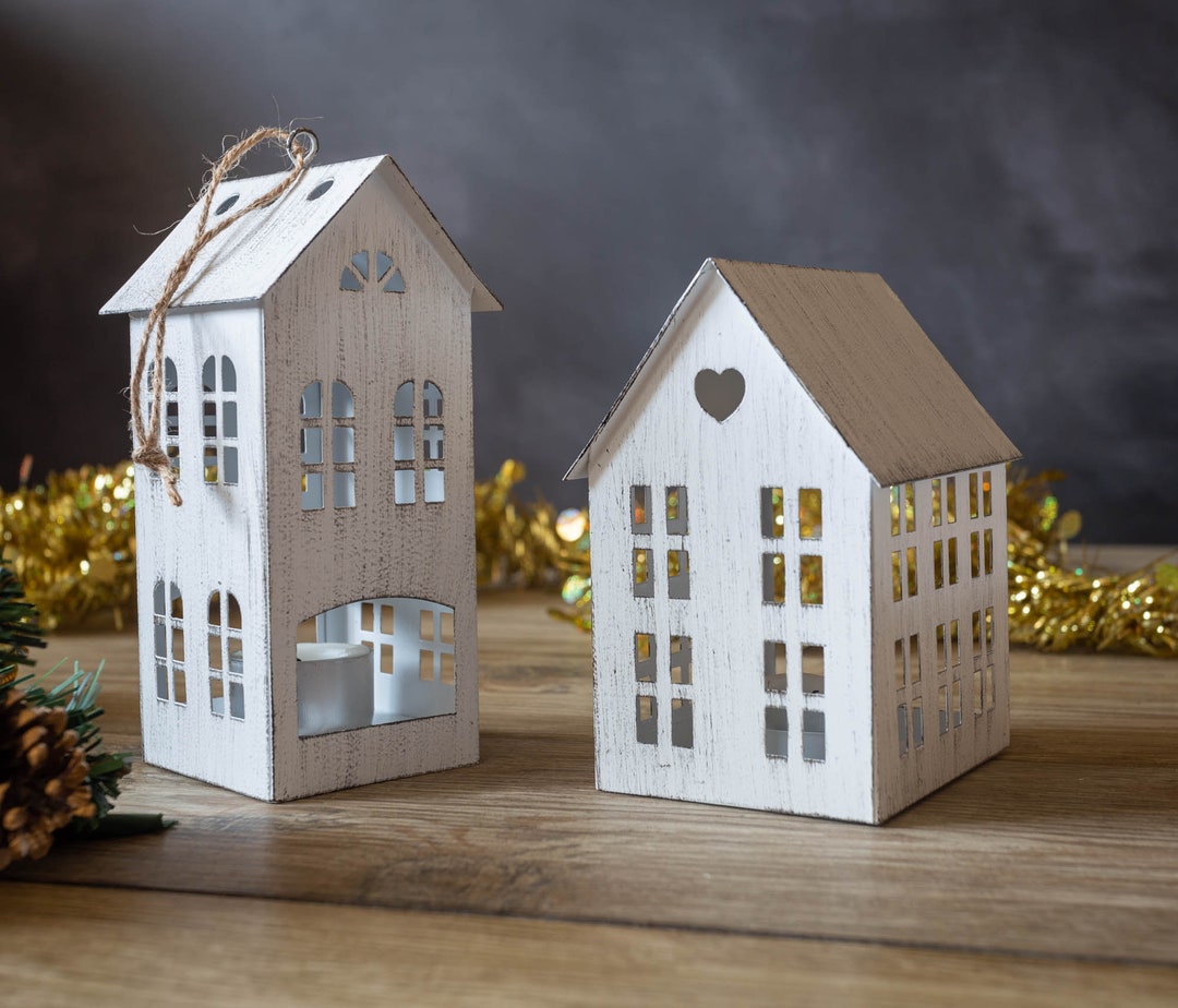 Set of 2 Metal House Tea Light Holders White House Tealight Etsy UK
