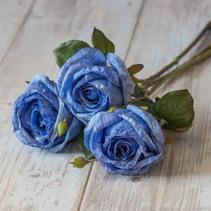 Blue Dried Touch Faux Rose Stem | Blue Flowers | Artificial Flowers | Rose Bouquet | DIY Floral | Vintage Rose | Wedding/Home Decoration