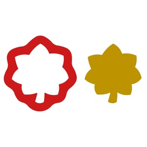May include: Two stylized star-shaped badges. The left badge is red with a white outline. The right badge is gold.