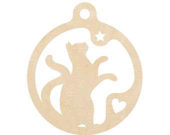 Katze Ornament-4, lasergraviertes Ornament, Geschenk für Pat-Liebhaber, personalisiert, Wohndekoration, unfertiges Holz