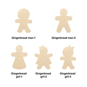 Bonhomme en pain d'épice de Noël et fillette - Plusieurs tailles - Formes de bois brut découpées au laser | Décoration de Noël | Plaque en bois interchangeable