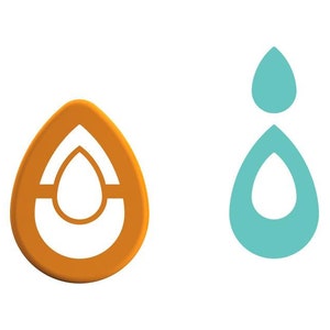 May include: Two stylised water drop icons. One is orange with a white outline and the other is teal blue.