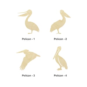 Oiseau pélican - Tailles multiples - Formes découpées au laser en bois inachevé | Cadeau de décoration à la maison | Panneau interchangeable