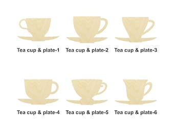 Teacup and Plate, Coffee cup and dish, Saucer & dish-Multiple Sizes - Laser Cut Unfinished Wood Cutout Shapes | Home Decoration Gift