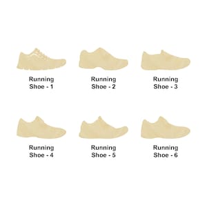 Forme de chaussure de course en bois - Tailles multiples - Formes de découpe en bois inachevées découpées au laser | Cadeau de décoration à la maison | Signe d'amateur de sport