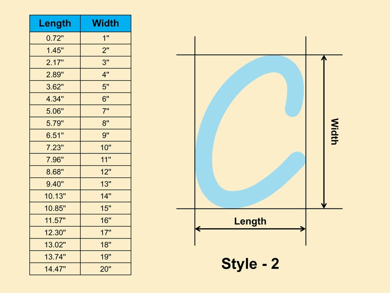 Cursive Measurement Chart Script Block Letter C Wooden Shape - Multiple Sizes- Laser Cut ...