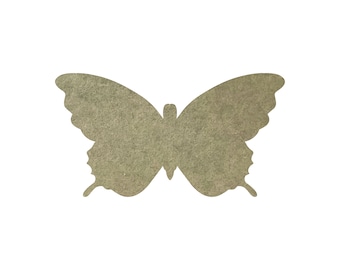 May include: A butterfly-shaped decoration with a textured, light-brown surface. The butterfly has detailed wing edges and a symmetrical design, suitable for crafts or home decor.