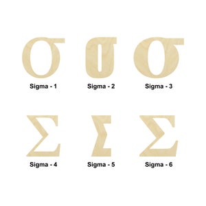 Letra griega Sigma forma de madera - Múltiples tamaños- Formas recortadas de madera sin terminar cortadas con láser / Regalo de decoración del hogar / Universidad - Forma artesanal