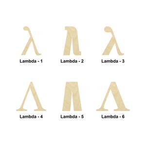 Letra griega Forma de madera lambda - Múltiples tamaños- Formas recortadas de madera sin terminar cortadas con láser / Regalo de decoración del hogar / Universidad - Forma artesanal
