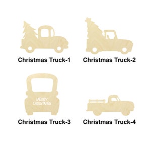 Camion de Noël - Plusieurs tailles - Formes de bois brut découpées au laser | Décoration de Noël | Plaque en bois interchangeable