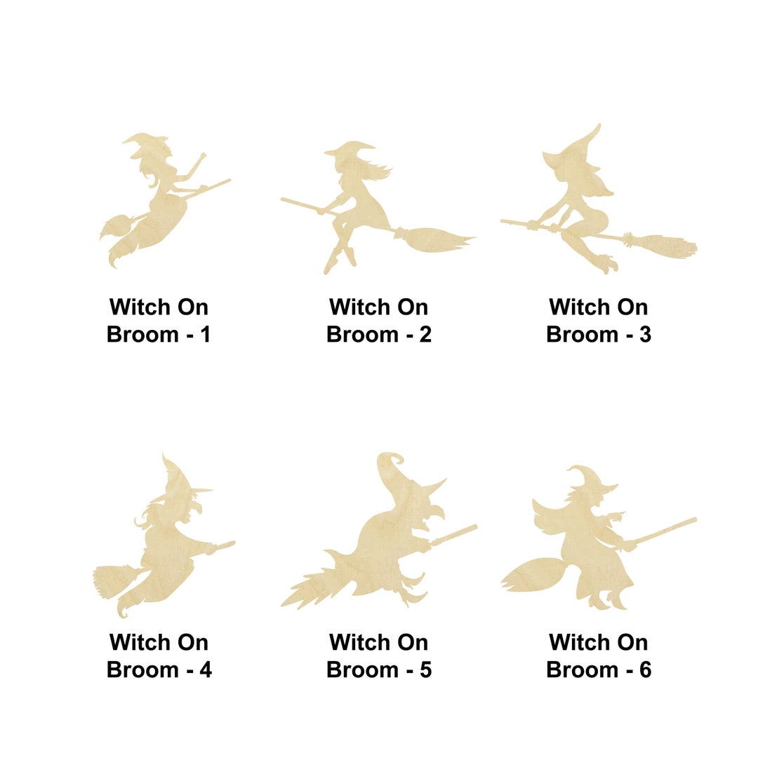Halloween Witch on Broom - Multiple Sizes - Laser Cut Unfinished Wood ...