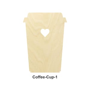 Bebida caliente / Forma de taza de café - Múltiples tamaños - Formas de corte de madera sin terminar cortadas con láser / Decoración del hogar / Decoración de regalo