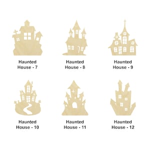 Forme de maison hantée d’Halloween - Tailles multiples - Formes découpées au laser en bois inachevé | Cadeau de décoration à la maison | Panneaux interchangeables effrayants