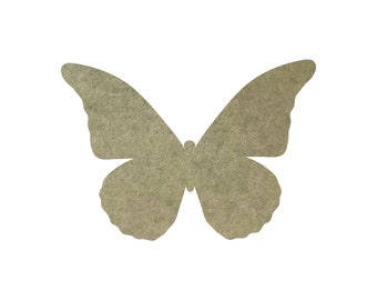 May include: A cutout of a butterfly in a light brown colour. The butterfly is symmetrical and has a textured surface.