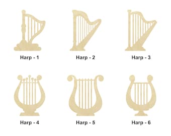 Harp music instruments shapes - Multiple Sizes - Laser Cut Unfinished Wood Cutout Shapes | Home Decoration Gift | Interchangeable sign