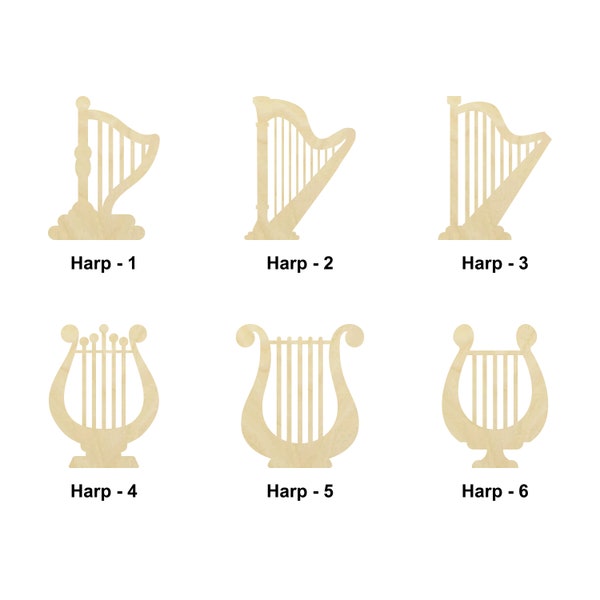Harp music instruments shapes - Multiple Sizes - Laser Cut Unfinished Wood Cutout Shapes | Home Decoration Gift | Interchangeable sign