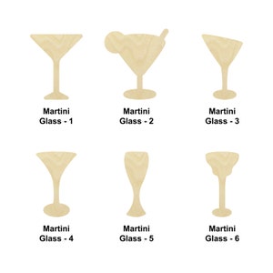 Forme en bois pour verre à Martini - Plusieurs tailles - Formes de découpe en bois non finies découpées au laser | Cadeau de décoration pour la maison | Cadeau amateur d&#39;art