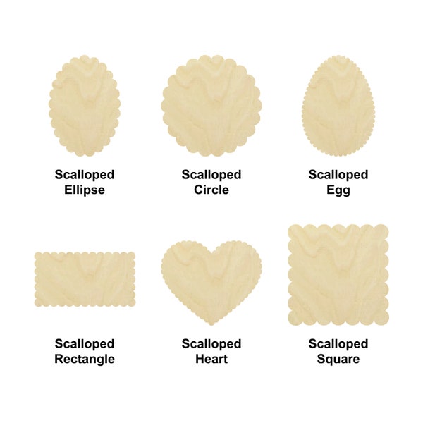 Scalloped Circle, ellipse, square, heart, rectangle shape - Multiple Sizes - Laser Cut Unfinished Wood Cutout Shapes | Home Decoration Gift