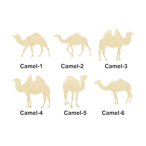 Animale cammello-deserto - Dimensioni multiple - Forme ritagliate in legno non finito tagliate al laser / Arredamento per la casa / Regalo di decorazione/Cartelli in legno intercambiabili