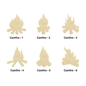 Forme de feu de camp - Plusieurs tailles - Formes de bois brut découpées au laser | Cadeau de décoration d'intérieur | Camping | Plaque en bois interchangeable