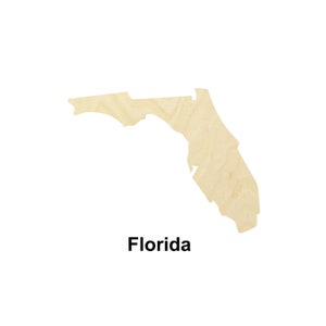 Mappa dello stato della Florida Forma in legno - Dimensioni multiple - Forme di ritaglio di legno non finite tagliate al laser / Regalo di decorazione domestica / Artigianato degli Stati Uniti