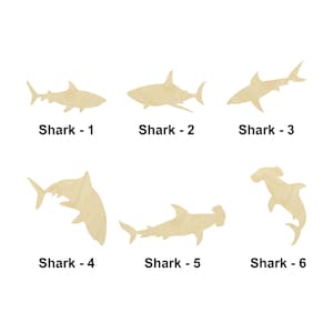 Forme de poisson requin - Animal marin-Tailles multiples - Formes découpées au laser en bois inachevé | Cadeau de décoration à la maison | Panneau en bois interchangeable