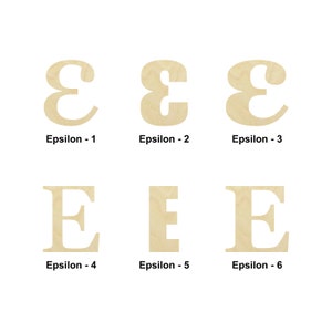 Letra griega Epsilon forma de madera - Múltiples tamaños- Formas recortadas de madera sin terminar cortadas con láser / Regalo de decoración del hogar / Universidad - Forma artesanal