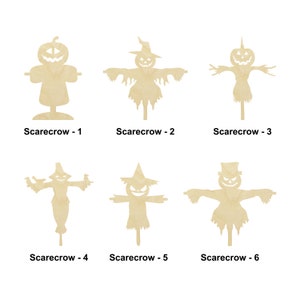 Épouvantail Halloween - Tailles multiples - Formes découpées au laser en bois inachevé | Cadeau de décoration à la maison | Panneaux interchangeables effrayants