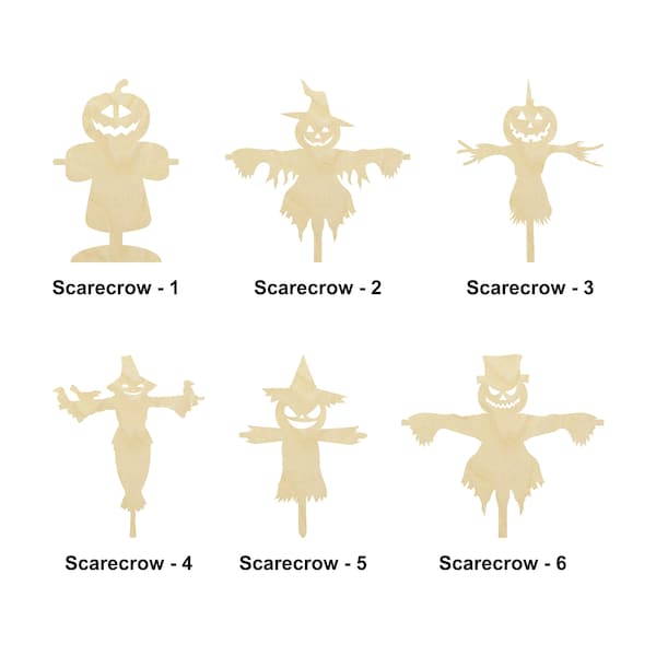 Scarecrow Halloween  - Multiple Sizes - Laser Cut Unfinished Wood Cutout Shapes | Home Decoration Gift | Scary Interchangeable signs