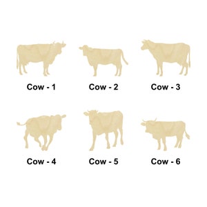 Animale da fattoria mucca - Dimensioni multiple - Forme ritagliate in legno non finito tagliate al laser / Arredamento per la casa / Regalo di decorazione / Cartello in legno intercambiabile