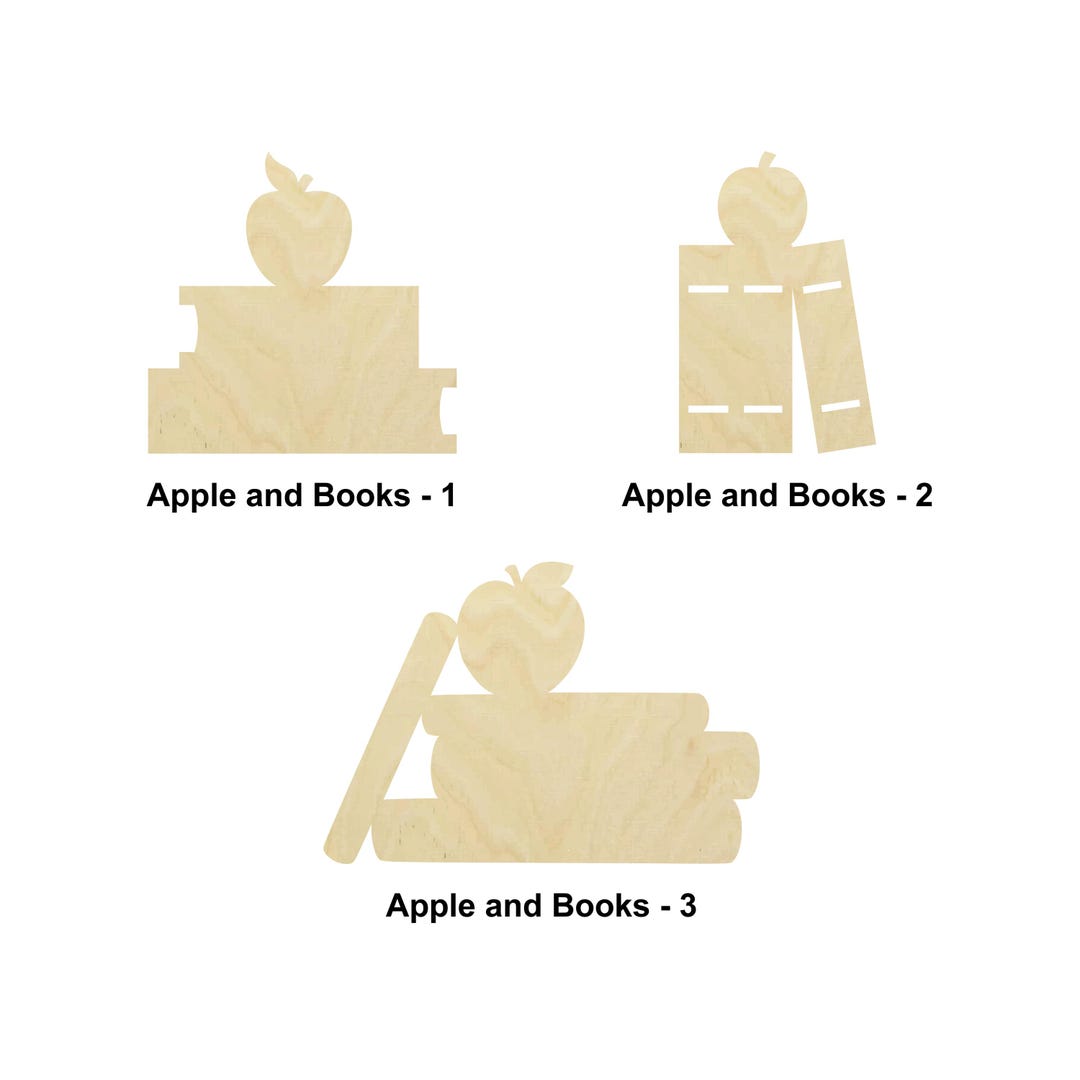 Apple and Books Shape - Multiple Sizes - Laser Cut Unfinished Wood ...