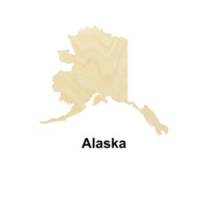 Mapa del estado de Alaska madera Forma - Múltiples tamaños- Formas recortadas de madera sin terminar cortadas con láser / Regalo de decoración del hogar / Artesanía de los estados de EE. UU.
