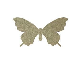 May include: A cutout of a butterfly in a light brown colour. The butterfly is symmetrical and has a textured surface.