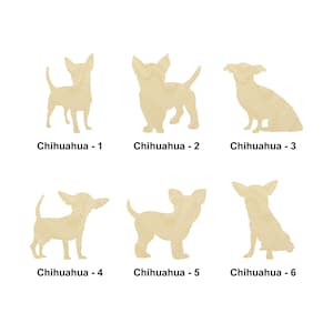 Forme en bois d'animal chihuahua - Plusieurs tailles - Formes de bois brut découpées au laser | Cadeau de décoration d'intérieur | Bois pour chien