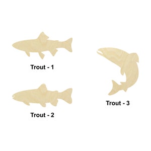 Poisson truite - Animal marin - Tailles multiples - Découpage au laser Découpe en bois non fini Formes | Cadeau de décoration intérieure | Enseigne en bois interchangeable