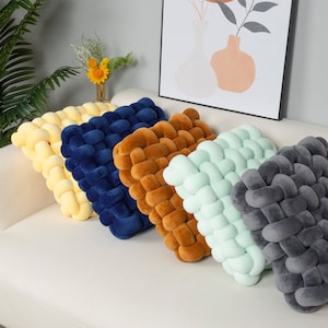 16"x16" Large Solid Square Knot Pillow | Velvet Seat Cushion | Handmade Knot Cushion | Floor Pillow | Baby Shower Gift | Kids Room Decor