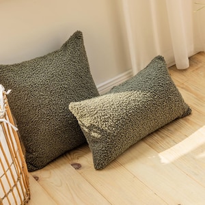 Olive Green Teddy Boucle Pillow Cover: Handmade Soft Cushion