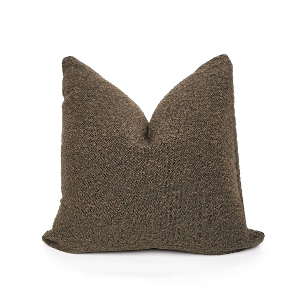 Handmade Boucle Pillow Cover: Muted Brown Textured Cushion (20x20)