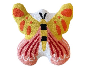 Hand Hooked Butterfly Pillow: Cotton Nursery Decor