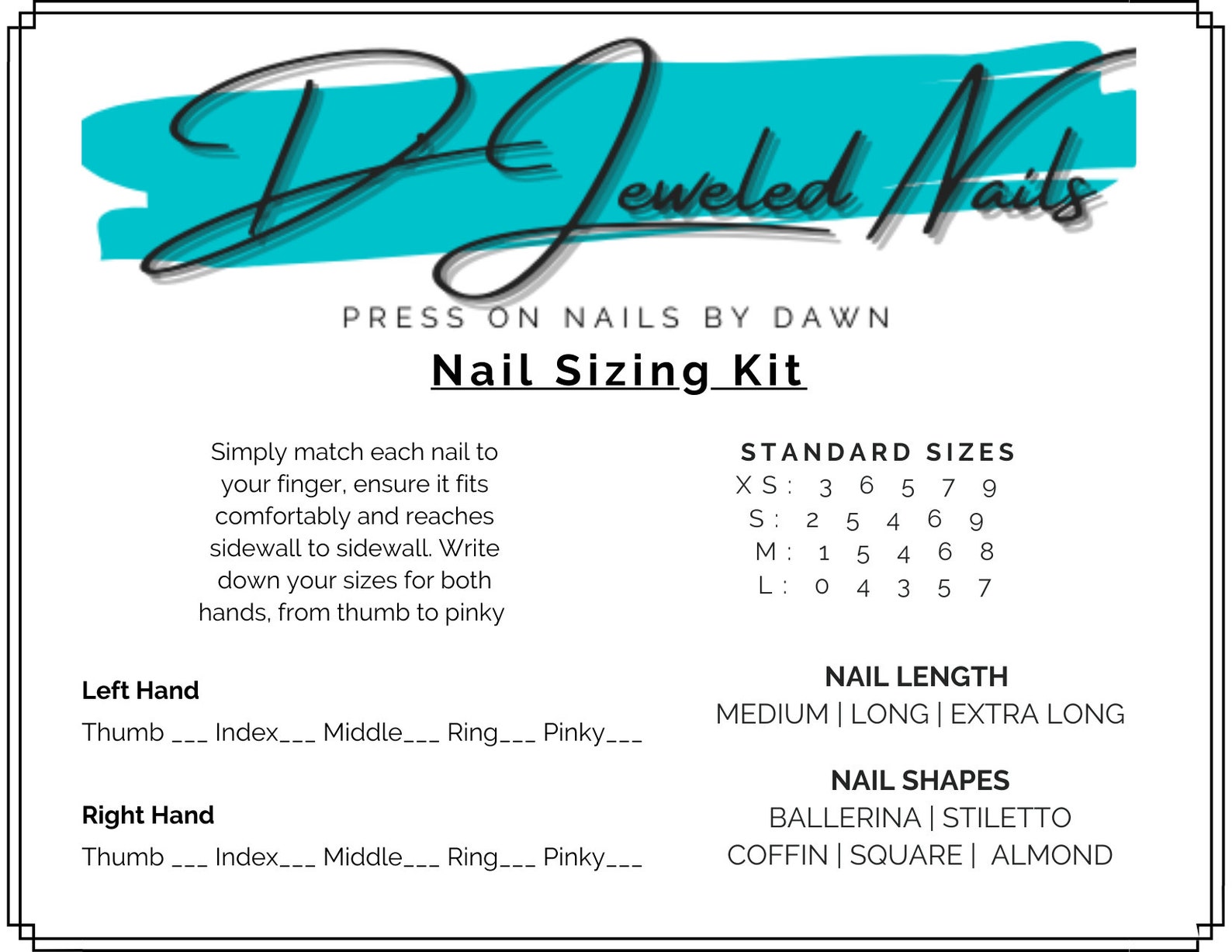 Sample Nail Sizing Kit Press on Nails Nail Size Guide Etsy