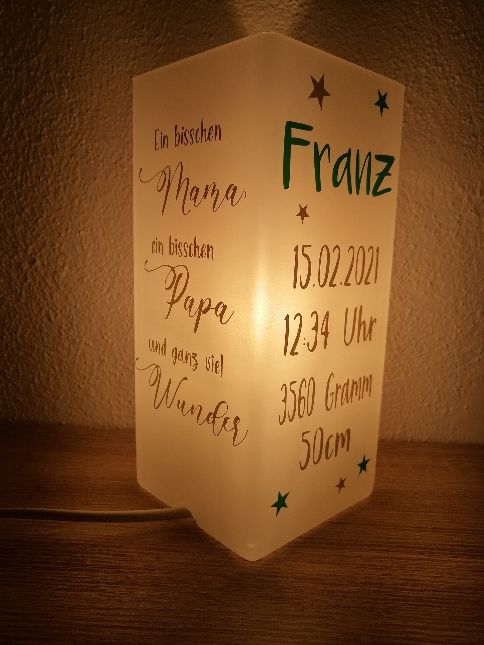 Tischlampe zur Geburt Lampe mit Spruch Tischlampe Etsy