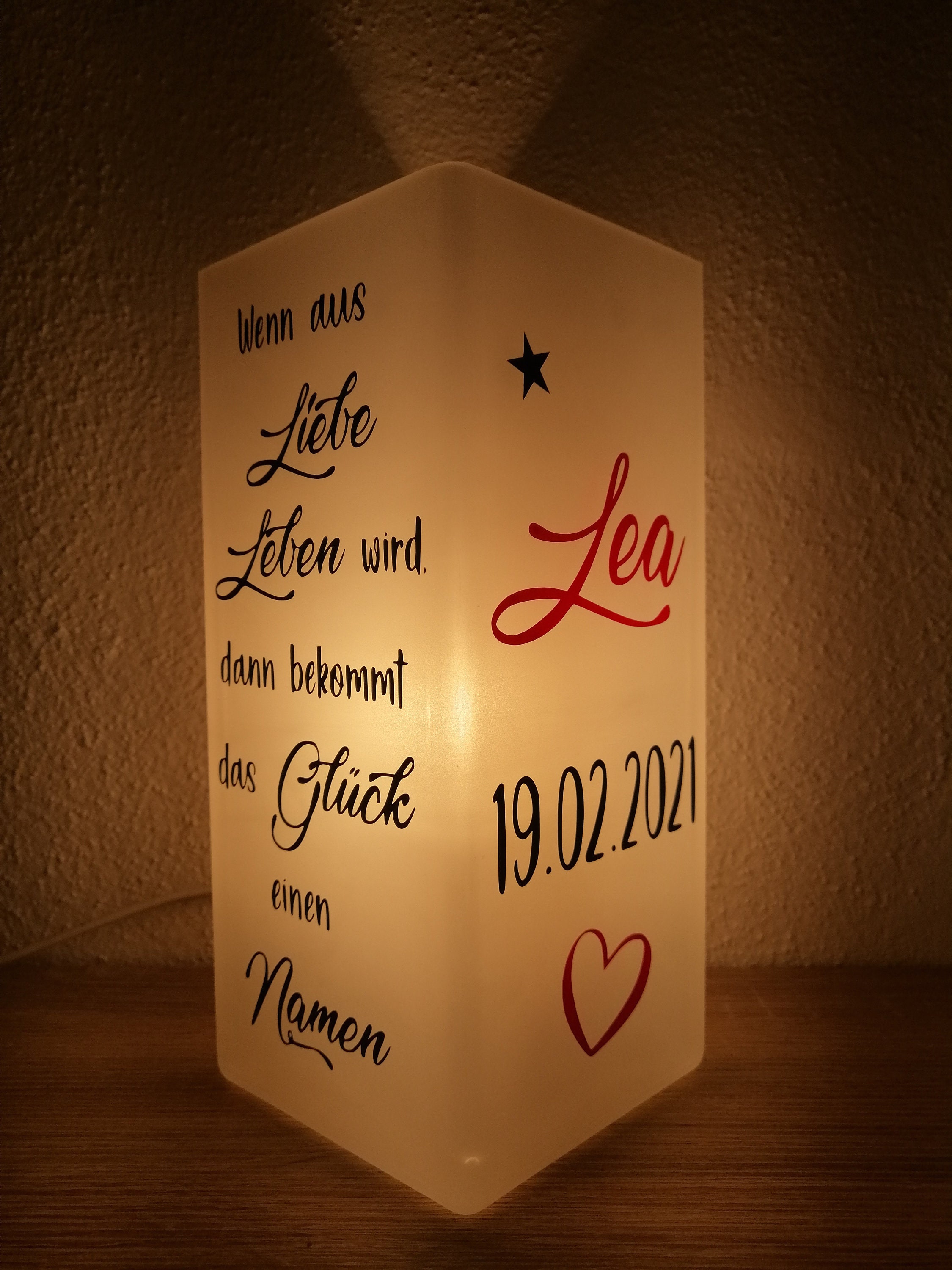 Tischlampe zur Geburt Lampe mit Spruch Tischlampe Etsy